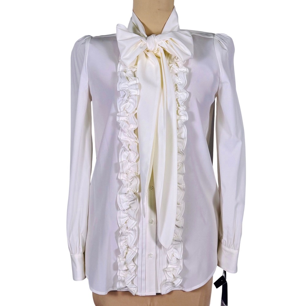NWT Worth New York Silk Blouse‎ Women Small Ivory Pussybow Ruffle Romantic Retro